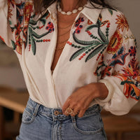 Women's Printed Shirt Long Sleeve Loose Button Cardigan Top Trendy Fashion Casual Blouses for Female