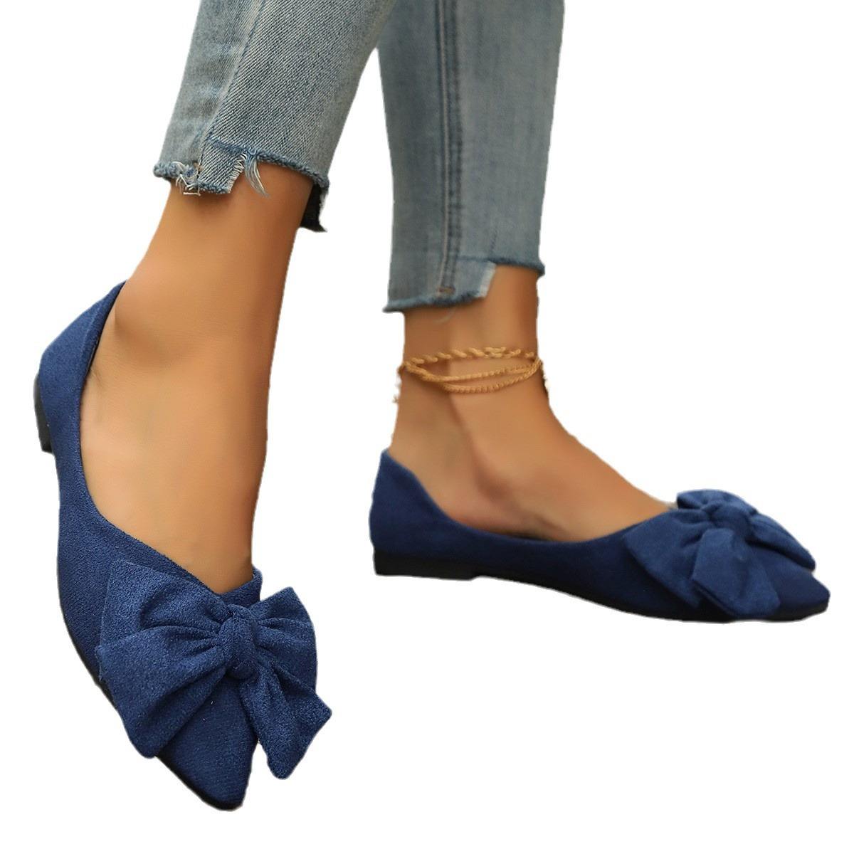 Fashion Print Bowtie Women's Flats Flock Round Toe Slip On Ballet Flats For Woman Ladies Casual Boat Shoes