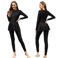 Black Swimwear for Burkini with Bra Padding Long Sleeves Sport Swimsuit Wear Bathing Suit One-piece Swimsuit