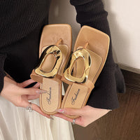 Flat Bottom Sandals Breathable Open Toe Fashionable Casual Metal Buckle Versatile Outdoor Wear Summer Sandals