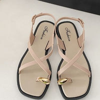 Women's Roman Style Toe-Over Sandals Flat Bottom Outdoor Wear Crossbody PVC Material Anti-Slip Low Heel Footwear