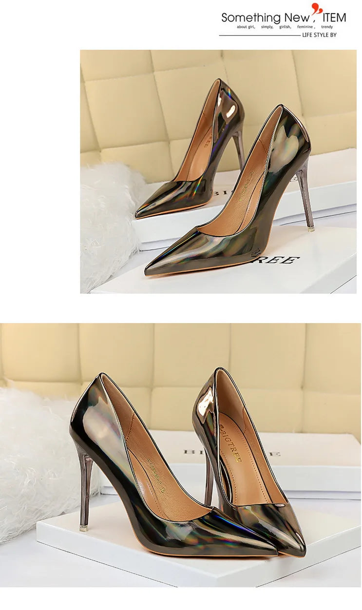 Women 10.5cm High Heels Valentine Pumps Luxury Glossy Stripper Stiletto Wedding Bridal Fetish Shoes