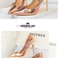 Women 10.5cm High Heels Valentine Pumps Luxury Glossy Stripper Stiletto Wedding Bridal Fetish Shoes