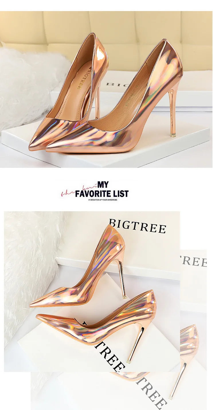 Women 10.5cm High Heels Valentine Pumps Luxury Glossy Stripper Stiletto Wedding Bridal Fetish Shoes