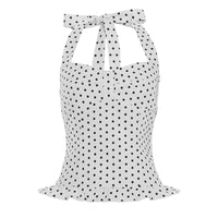 Polka Dot Print Tops Women Halter Low-Neck Bandage Ruffles Backless Sleeveless Skinny Fashion Street Versatile Vest