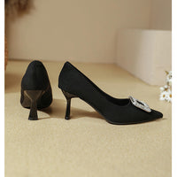 Elegant Retro Pointed Toe High Heels Thin Heel Women's Shoes Comfortable Diamond Embellished Low Cut Fashionable Footwear