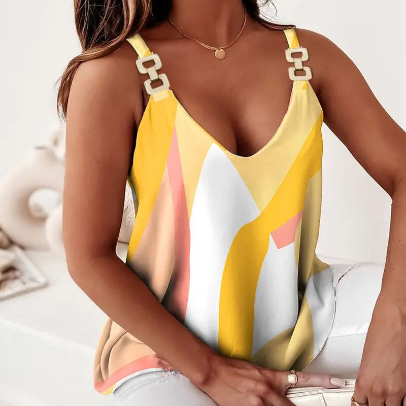 Fashion Stripe Print T Shirt For Women Tank Top Femme Summer Sleeveless T-shirt Casual T shirt Women Tops