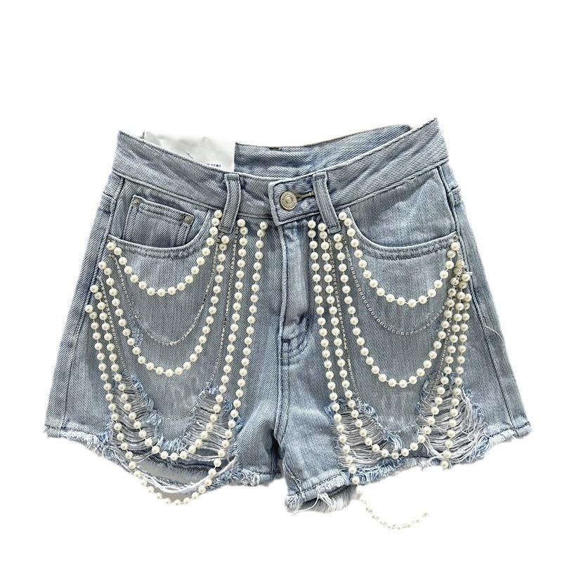 Denim Summer Shorts for Women's Bottoms Pearls Fashion Casual Shorts