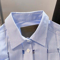 Blue Long Sleeved Striped Shirts for Women Polo Neck Cool and Elegant Women's Shirts