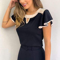 Hollow Out Sexy Lace Blouse Elegant Butterfly Sleeve Solid Blouse Shirt Office Lady O Neck Ruffles Patchwork  Tops Natalia Home Fashion    Natalia Home Fashion