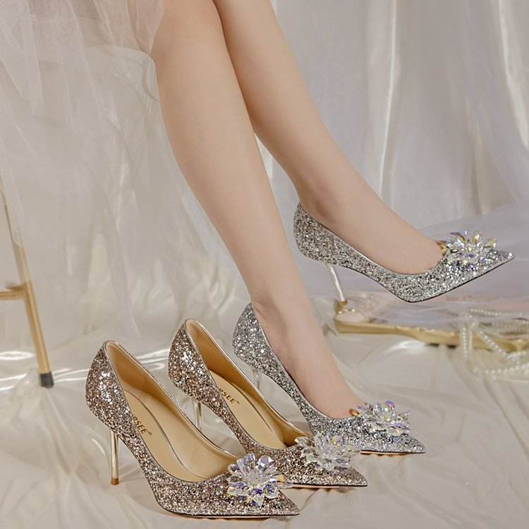 Princess Crystal Wedding Shoes Female Bridal Shoes Rhinestone High Heels