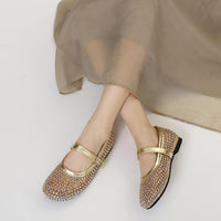 French-style rhinestone mesh Mary Jane shoes, breathable shallow single shoes, fairy-style soft-soled flat shoes