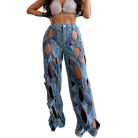 Women Vintage Cutout Hollow Out Criss Cross Straight Denim Fashion  High Waist Wide Leg Jeans Trousers Natalia Home Fashion    Natalia Home Fashion