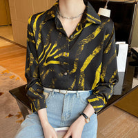 Loose Zebra Print Long Sleeve Silk Shirt Women Blouse Tops Fashion Office Lady Autumn Turn Down Collar Clothes