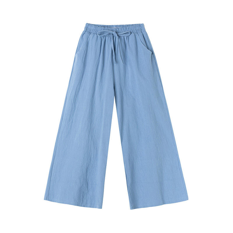 Casual Baggy Wide Leg Trousers Women Summer Thin Comfy Breathable Ankle Length Pants Vintage Loose Cotton Linen Straight Pants
