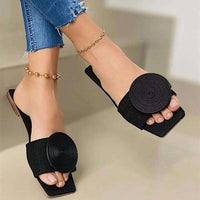 Women's Outdoor Casual Sandals Square Toe Flat Heel Round Disk Décor Daily Wear Beach Slippers for Women - Natalia Home Fashion