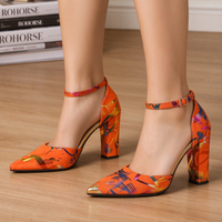 Fashion Women Sandals Pointy Toe Coarse Heel Hollow Single Shoes Fashion Glossy Print Shallow Mouth High Heels Shoes Natalia Home Fashion    Natalia Home Fashion