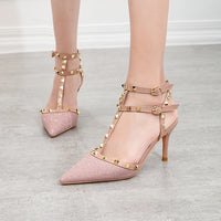 PUMPS High-heeled Shoes Female Pointed Stiletto Sexy Nightclub Word With Rivets Wild Sandals Female Summer
