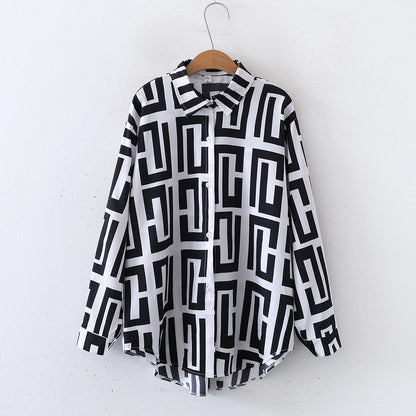 Elegant geometric printed long sleeved shirts For Women Fashion Suit Collar Button Front Blouse