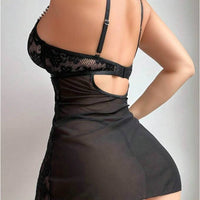 Sexy Embroidered Lace See-through Nightgown Set Two-Piece Fun Intimate Underwear Strapless Mini Skirt Polyester Fiber Thin Fabric