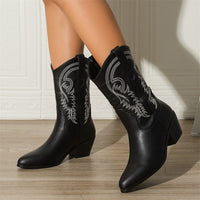 Women's Embroidered High Heel Ankle Boots Western Cow girl Square Toe Knight Boots Thickened TPR Outsole for Casual Wear - Natalia Home Fashion