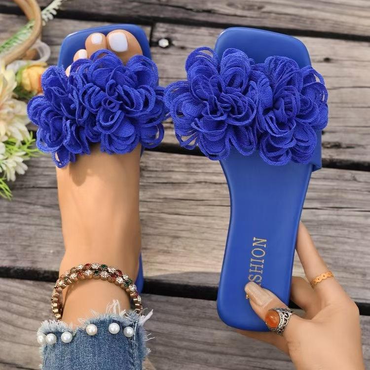 Women's Casual Floral Sandals Flat Bottom Beach Slippers Fashionable Comfortable PU Leather Outerwear Rubber Sole - Natalia Home Fashion