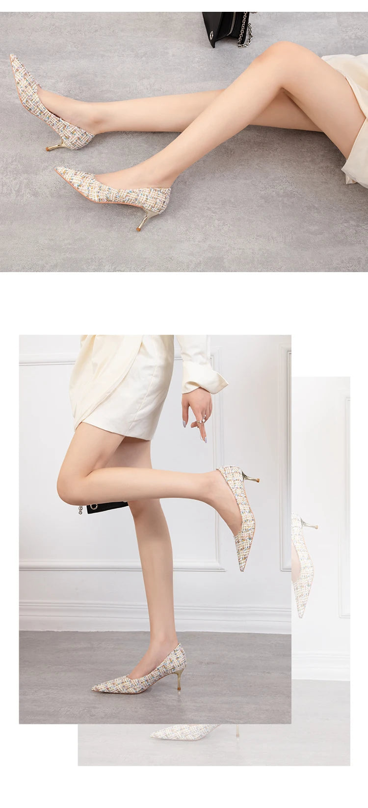 Simple Style New Fashion Sexy Wild Stiletto Metal Heels Pointed Toe Shallow Slim Bling Wedding Women Dress Pumps Shoes