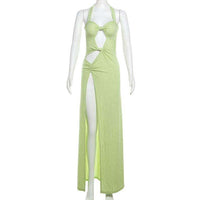 Woman Summer Dress Solid Color Sexy Pullover Dresses Asymmetrical Rucked Backless Long Socialite Style Side Slit Evening Dress