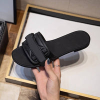 Fashionable and casual one-word flip-flops for women with lettered buckles and a flat bottom - Natalia Home Fashion