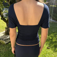 Women Solid Sexy V-Neck Backless Lace Up Slim Fit Crop Top Casual Versatile Top Party Vacation Beach Summer Outfit Natalia Home Fashion    Natalia Home Fashion