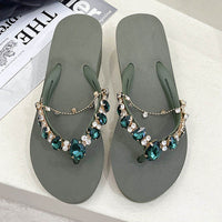 Women Slippers Fashion Summer New Water Diamond Flip Flops Women Outwear Thick Sole Slope Heels Beach Vacation Slippers