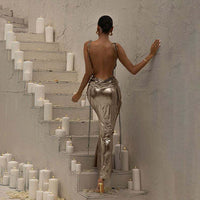 Women's Camisole Dress Low-cut Sexy Off Shoulder Backless Pleated Hip Wrap Long Dress Sexy Party Summer Fashion