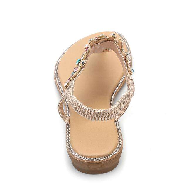 Woman Bohemian Colorful Crystal Flat Sandals for Women Glitter Rivets Studded Gladiator Sandals  Elastic Back