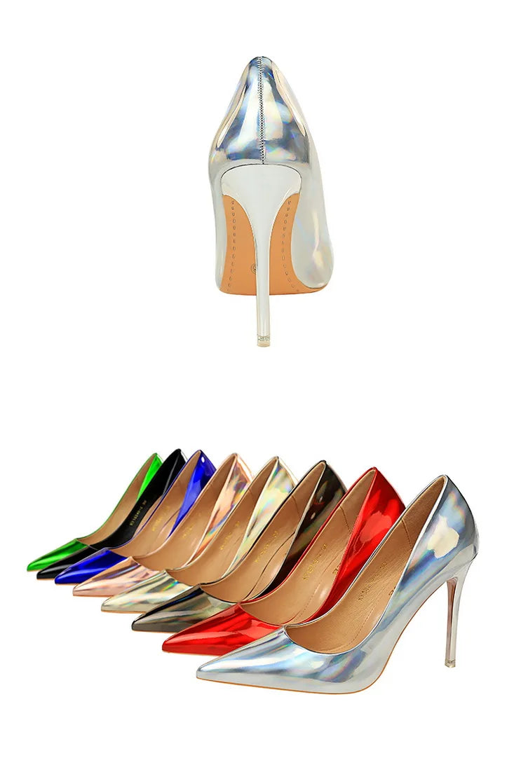 Women 10.5cm High Heels Valentine Pumps Luxury Glossy Stripper Stiletto Wedding Bridal Fetish Shoes