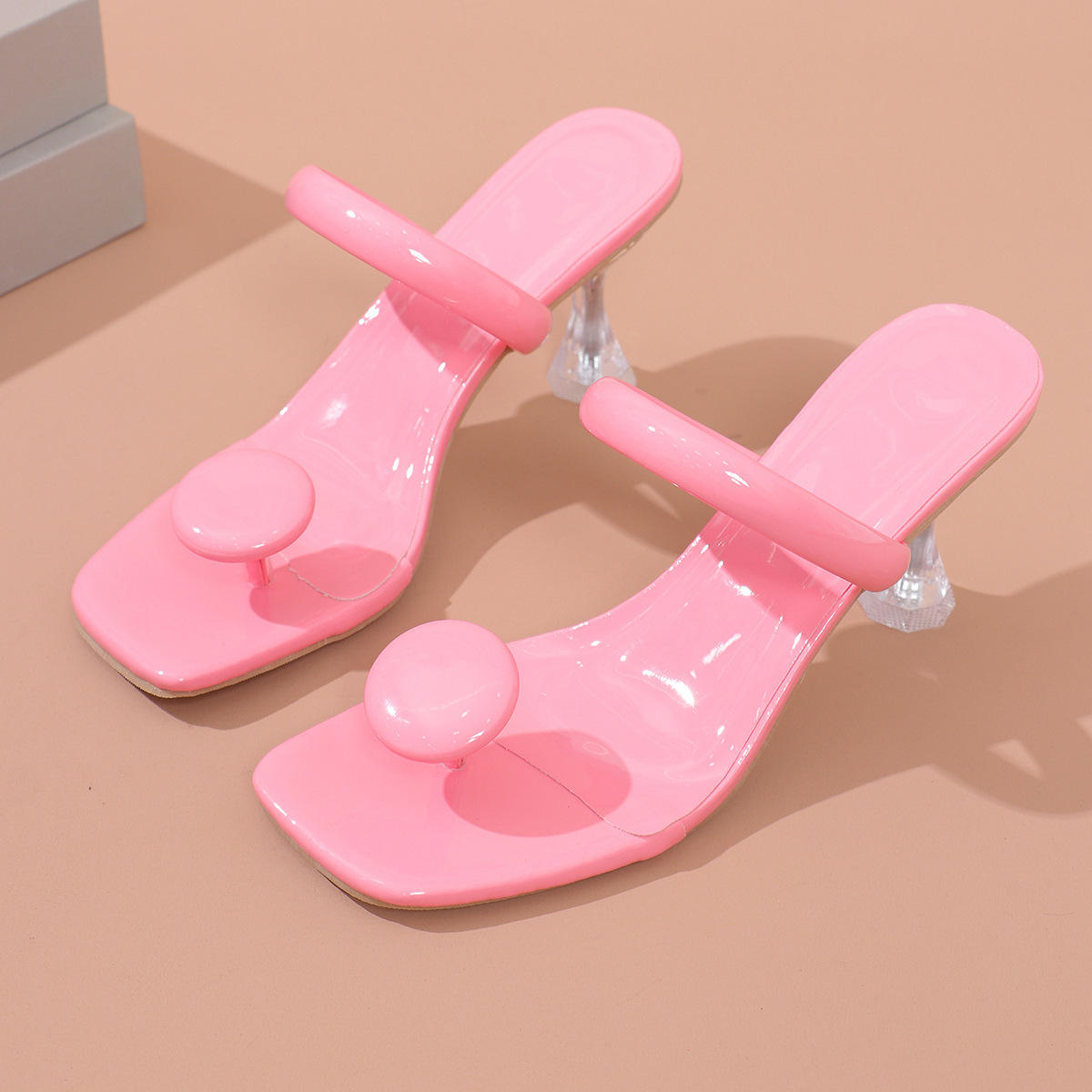 Women's Sandals summer fashion Transparent belt metal decoration box shaped square Alien heel high heels wearing sandals