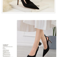 Women's High Heels Suede Stilettos Bow Detail Black Pointed Toe Pumps Sexy Temperament Footwear for Special Occasions