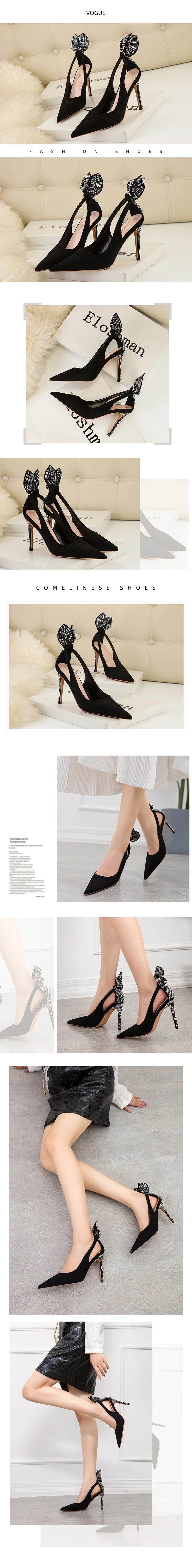 Women's High Heels Suede Stilettos Bow Detail Black Pointed Toe Pumps Sexy Temperament Footwear for Special Occasions