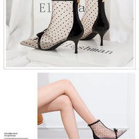Fashion Women Ankle Boots Pointed Toe Short Pointed Toe Bow Design Thin Low Heels Back Zipper Fashion Boots Air Mesh Boots