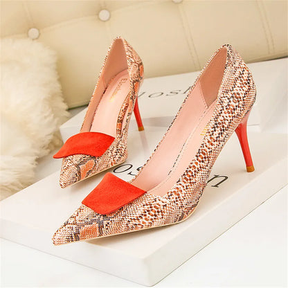 Sexy Snake Pattern Women Shoes Shallow Female High Heels Shoes Pointed Dress Nightclub  Shoes Woman
