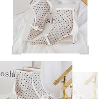 Fashion Women Ankle Boots Pointed Toe Short Pointed Toe Bow Design Thin Low Heels Back Zipper Fashion Boots Air Mesh Boots