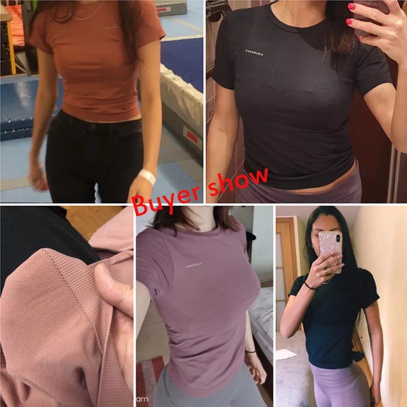 Peeli Women Yoga Top Seamless Sport T Shirts Fitness Clothes Short Sleeve Yoga Shirt Gym Top Running Active Wear Sport Top Femme Natalia Home Fashion    Natalia Home Fashion