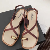 Women's Roman Style Toe-Over Sandals Flat Bottom Outdoor Wear Crossbody PVC Material Anti-Slip Low Heel Footwear