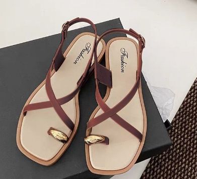 Women's Roman Style Toe-Over Sandals Flat Bottom Outdoor Wear Crossbody PVC Material Anti-Slip Low Heel Footwear