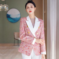 Fashion Red Plaid Ladies Blazer Jacket Women Long Sleeve Single Breasted Female Casual Coat