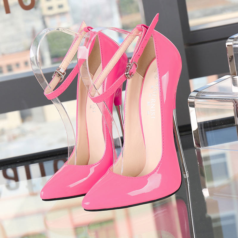 Ultra-thin Super High Heel, pointed Toe, Ankle wrist strap, metal heel sexy women shoes pumps
