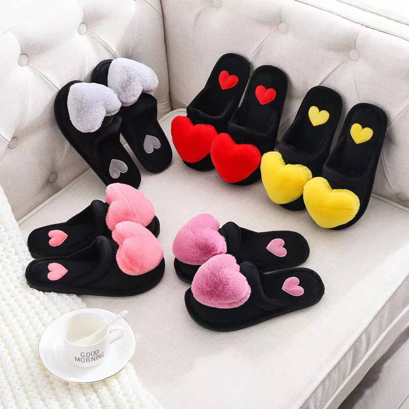 Warm Cotton Slippers Women's Cartoon Peach Heart Design Floor Anti-slip Home Slippers For girls - Natalia Home Fashion