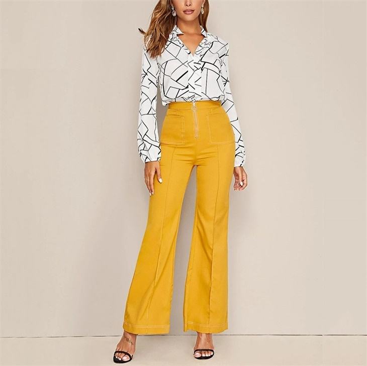 Women's Random Striped Blouse Slim Long Sleeve Printed Turn Down Collar Shirts Single-breasted Office Lady Shirt