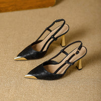 Women's Pumps Sexy Stiletto Sandals Fashion Metallic Pointed Toe Rear Hollow Out High Heels Single Shoes Lady Sandals