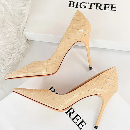 Woven Pattern Woman Pumps Patent Leather Pumps Shoes Women High Heels Lady Stiletto Sexy Party Shoes