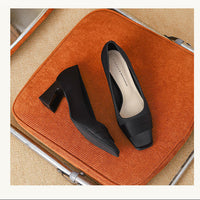 Elegant Satin High Heels Square Toe Slip-On Chunky Heel Comfortable Women's Shoes for Party Fashion Footwear